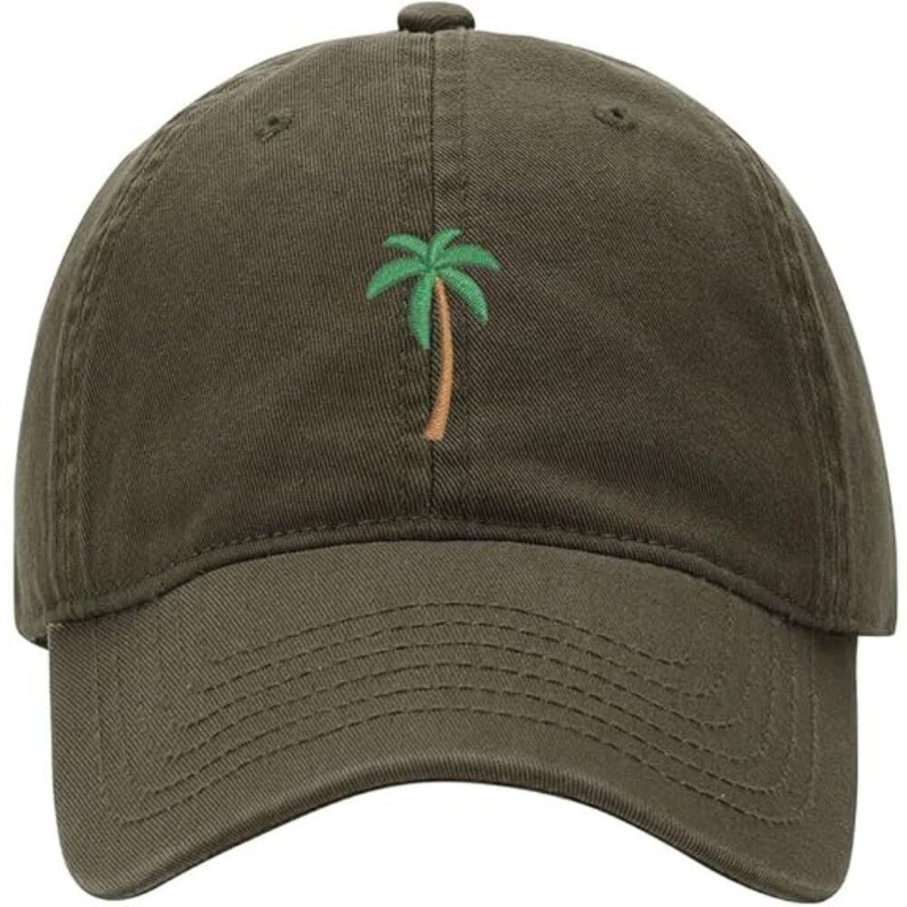 Unisex Green 100% Cotton Palm Tree Embroidered Adjustable Classic Baseball Cap